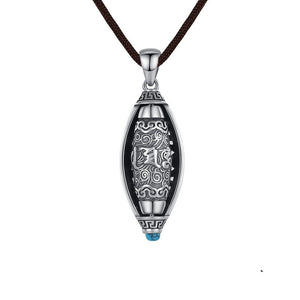 S925 Sterling Silver Lucky Transfer Six Words Turquoise Nine Eyes Beads Pendant Necklace