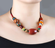 Load image into Gallery viewer, Ethnic style original Handmade Tibetan Jewelry Necklace Vintage multi treasure ceramic beads versatile short collarbone neck chain
