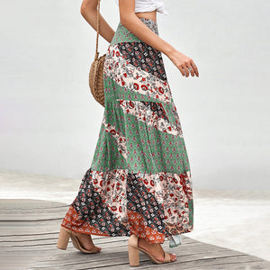 Printed skirt summer ethnic style high waist thin A-line skirt