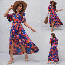 Load image into Gallery viewer, New short-sleeved V-neck pullover irregular beach dress for summer