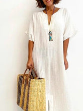Load image into Gallery viewer, Women's casual cotton linen solid color short sleeve dress women
