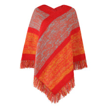 Load image into Gallery viewer, Contrast stripe knitted cape fringed cape