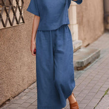 Load image into Gallery viewer, New linen casual loose solid color suit two-piece set