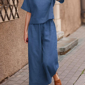 New linen casual loose solid color suit two-piece set