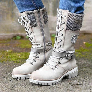 Mid-high women's boots autumn and winter new style slope with thick with wool stitching Martin boots