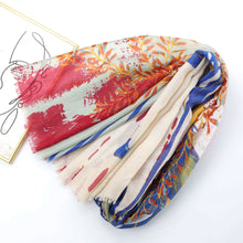 Load image into Gallery viewer, Printed silk scarf, fringed spring and summer scarf, shawl
