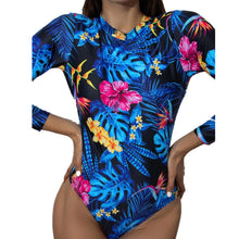 Load image into Gallery viewer, Long-sleeved one-piece swimsuit women print open back tight sexy swimsuit