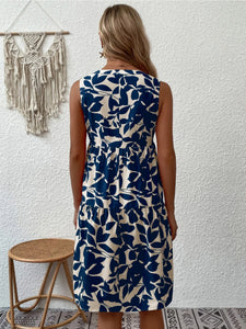 Women's bohemian fashion loose Vneck pleated print dress for women