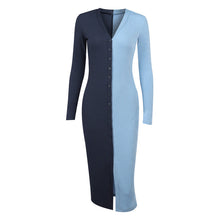 Load image into Gallery viewer, Women&#39;s autumn new temperament commuter color matching button high waist long dress