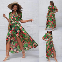 Load image into Gallery viewer, New short-sleeved V-neck pullover irregular beach dress for summer