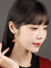 Load image into Gallery viewer, Antique Red Earrings with Cheongsam Retro Temperament Joker Jade Sterling Silver Ethnic Vintage Style Earrings