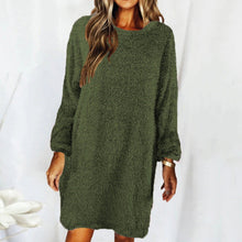 Load image into Gallery viewer, New autumn and winter solid color comfortable plush long sleeve round neck loose dress