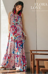 Ethnic Style Summer Bohemian Holiday Thailand Beach Spaghetti-strap Long Dress