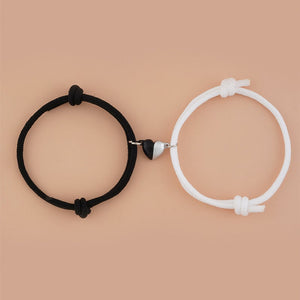 Fashionable black and white heart-shaped magnetic buckle Milan rope braided couples girlfriends bracelet adjustable bracelet