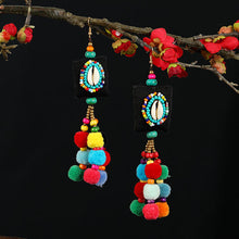 Load image into Gallery viewer, Retro national style contrast color pommel Earrings exaggerated personality Bohemian holiday long tassel temperament Earrings women