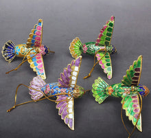 Load image into Gallery viewer, Cloisonne Copper Bodied Kingfisher Hummingbird Pendant Filigree Christmas Tree Pendant Collection