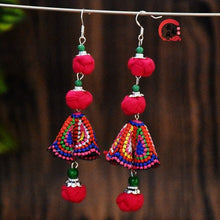 Load image into Gallery viewer, New handmade women&#39;s earrings ethnic style original Joker fabric colored ball embroidered earrings