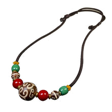 Load image into Gallery viewer, Tibetan pattern beads lanyard clavicle chain with Aka red Xueba glass accessories necklace