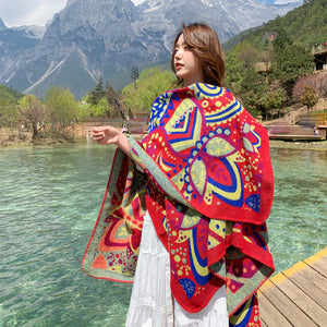 Multi-purpose Tibetan Style Shawl Cashew Flower Cloak Winter Warm Open National Wind Air-conditioning Scarf