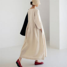 Load image into Gallery viewer, Loose Plus-size Dress Fat Japanese Cotton and Linen Round Neck Pullover Solid Color Long Skirt Big Swing Dress