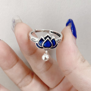 National Cloisonne Lotus S925 Sterling Silver Ring Female Index Finger Ring Niche Design Sense Adjustable Female Ring