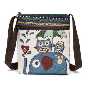 Women's Crossbody Shoulder Bag Canvas Bag Thai Ethnic Style Embroidery Cute Fashion Lady's Mobile Phone Bag Shoulder Bag