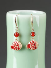 Load image into Gallery viewer, Antique Red Earrings with Cheongsam Retro Temperament Joker Jade Sterling Silver Ethnic Vintage Style Earrings