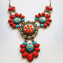 Load image into Gallery viewer, Hair ornament headwear alloy Tibetan Necklace ethnic style fresh gold-plated oil drop color glaze set Pendant Silver Gold Red Green