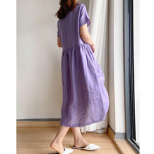 Load image into Gallery viewer, Cotton and linen solid color plus size dress women&#39;s summer loose Japanese mid-length skirt women