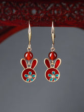 Load image into Gallery viewer, Red earrings antique rabbit earrings with cheongsam retro sterling silver ethnic earrings