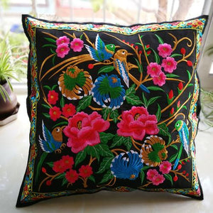 Ethnic Style Flower Embroidered Pillow Cover Cushion Cover