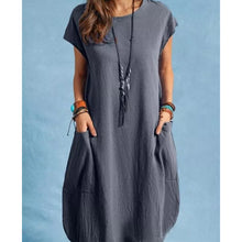 Load image into Gallery viewer, Spring and Summer Cotton Hemp Loose Casual Solid Color Pocket Dress Women&#39;s Wear