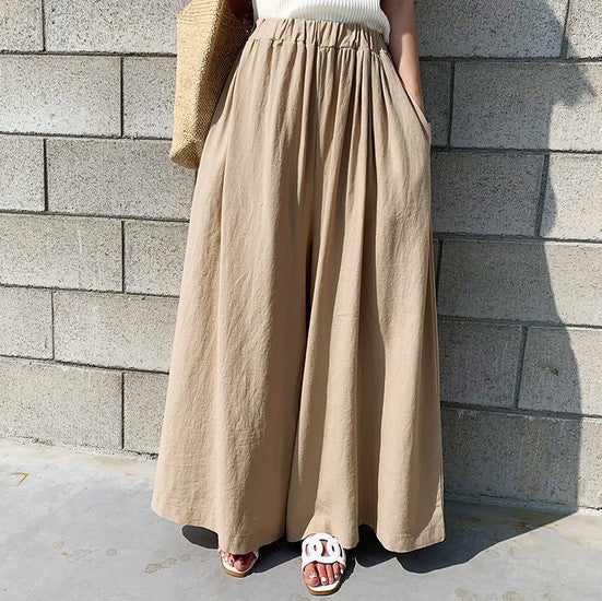 Chic Style Summer Women's Fashion Solid Color Linen Wide-leg Pants Casual Pants Pants Women's Pants Casual Pants