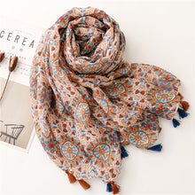 Load image into Gallery viewer, Vintage ethnic style cotton linen scarf women's geometric floral fringe shawl woman