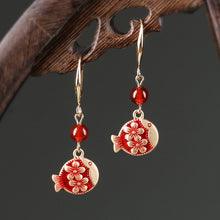 Load image into Gallery viewer, Antique Red Earrings with Cheongsam Retro Temperament Joker Jade Sterling Silver Ethnic Vintage Style Earrings