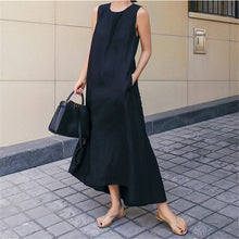 Load image into Gallery viewer, New Loose Mid-length Casual Sleeveless Linen A-line Fishtail Dress