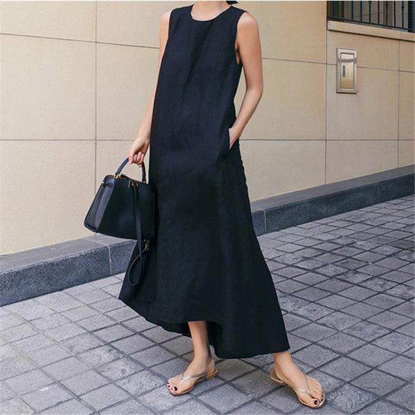 New Loose Mid-length Casual Sleeveless Linen A-line Fishtail Dress