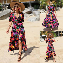 Load image into Gallery viewer, New short-sleeved V-neck pullover irregular beach dress for summer