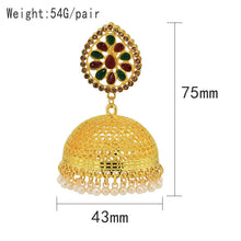 Load image into Gallery viewer, New Nepalese National Style Gold-plated Earrings Bell Pearl Earrings Inlaid with Colored Diamond Palace Retro Earrings