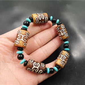 New Tibetan Retro Pattern Beads Agate Barrel Beads Bracelet Tibetan Old Agate Bracelets