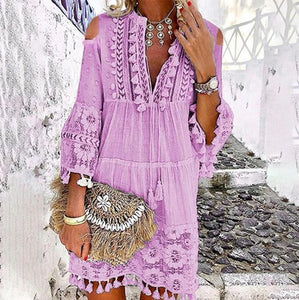 Spring and Summer New 7 Colors Boho Dress Ladies Fashion Sweet Lady Dress Plus Size S-5XL