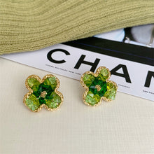 Load image into Gallery viewer, Floral earrings design sense high-end stud earrings fresh green earrings women