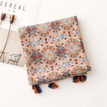 Load image into Gallery viewer, Vintage ethnic style cotton linen scarf women's geometric floral fringe shawl woman