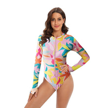 Load image into Gallery viewer, Women&#39;s One Piece Long Sleeve Surfwear Multicolor Print Zip Swimsuit
