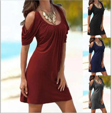 Load image into Gallery viewer, Round Neck Hollow Short Sleeve Fashion Solid Color Dress 4 Colors Beach Dress