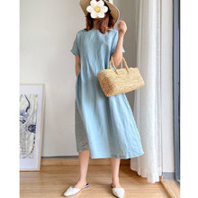 Load image into Gallery viewer, Cotton and linen solid color plus size dress women&#39;s summer loose Japanese mid-length skirt women