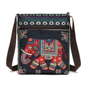 Women's Crossbody Shoulder Bag Canvas Bag Thai Ethnic Style Embroidery Cute Fashion Lady's Mobile Phone Bag Shoulder Bag