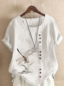 Vintage cotton and linen loose casual short sleeves