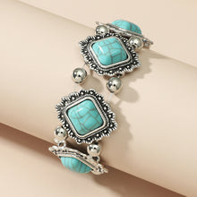 Load image into Gallery viewer, Personality vintage geometric turquoise stretch bracelet women&#39;s bohemian bracelet jewelry