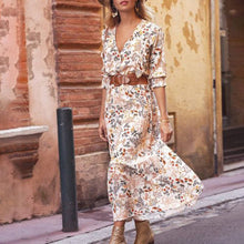 Load image into Gallery viewer, Women's stylish long V-neck mid-sleeve floral dress
